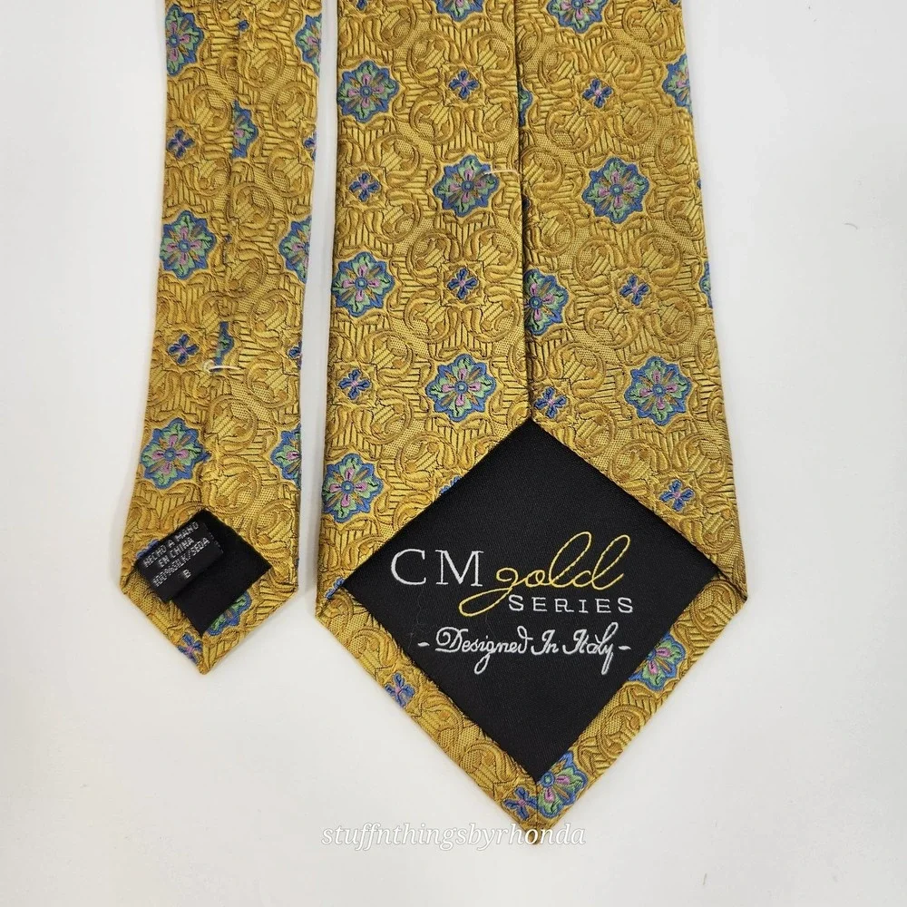 CM Gold‎ Series Men's Gold Tie Designed In Italy 100% Silk XLong Necktie 66